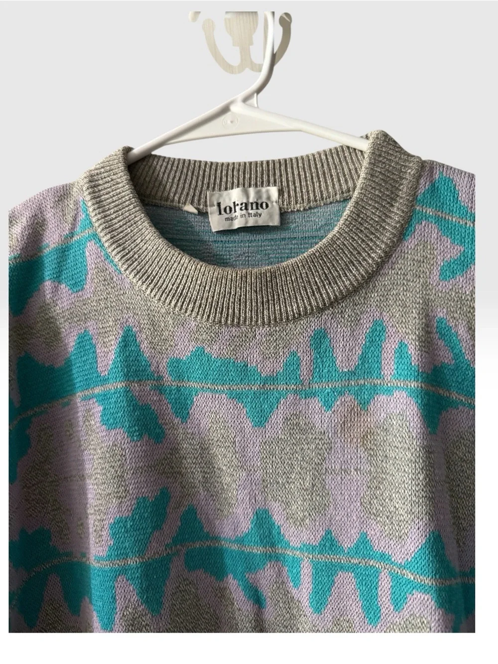 VTG Lorano Pullover Sweater Cosby Abstract Wave Pattern TealLavender Grandpacore